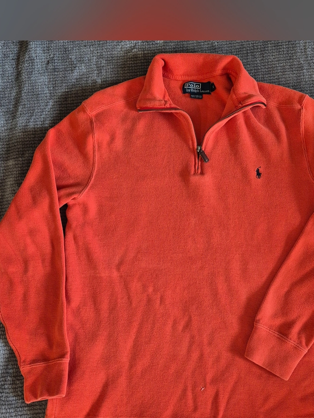 Polo Ralph Lauren Sweater Mens Small Orange 1/4 Zip Mock Neck Ribbed Pullover,